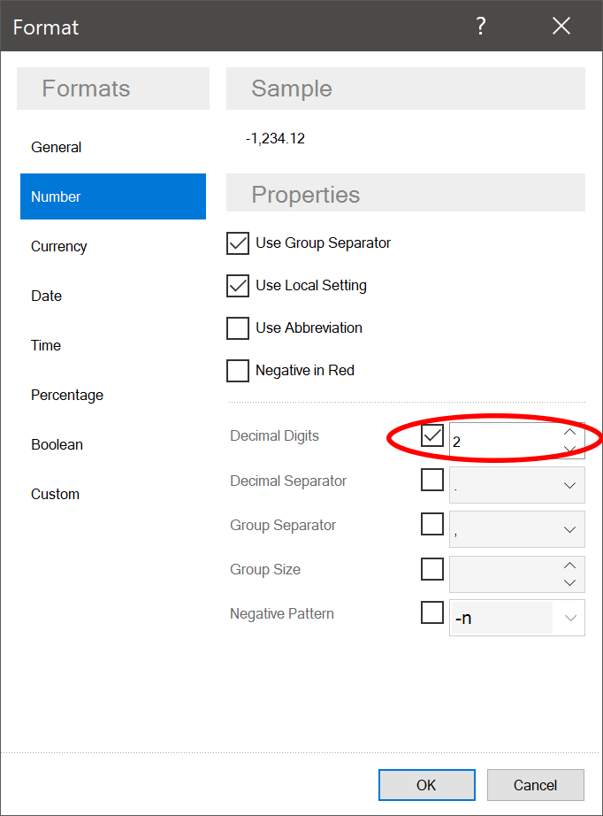 Number Format Properties