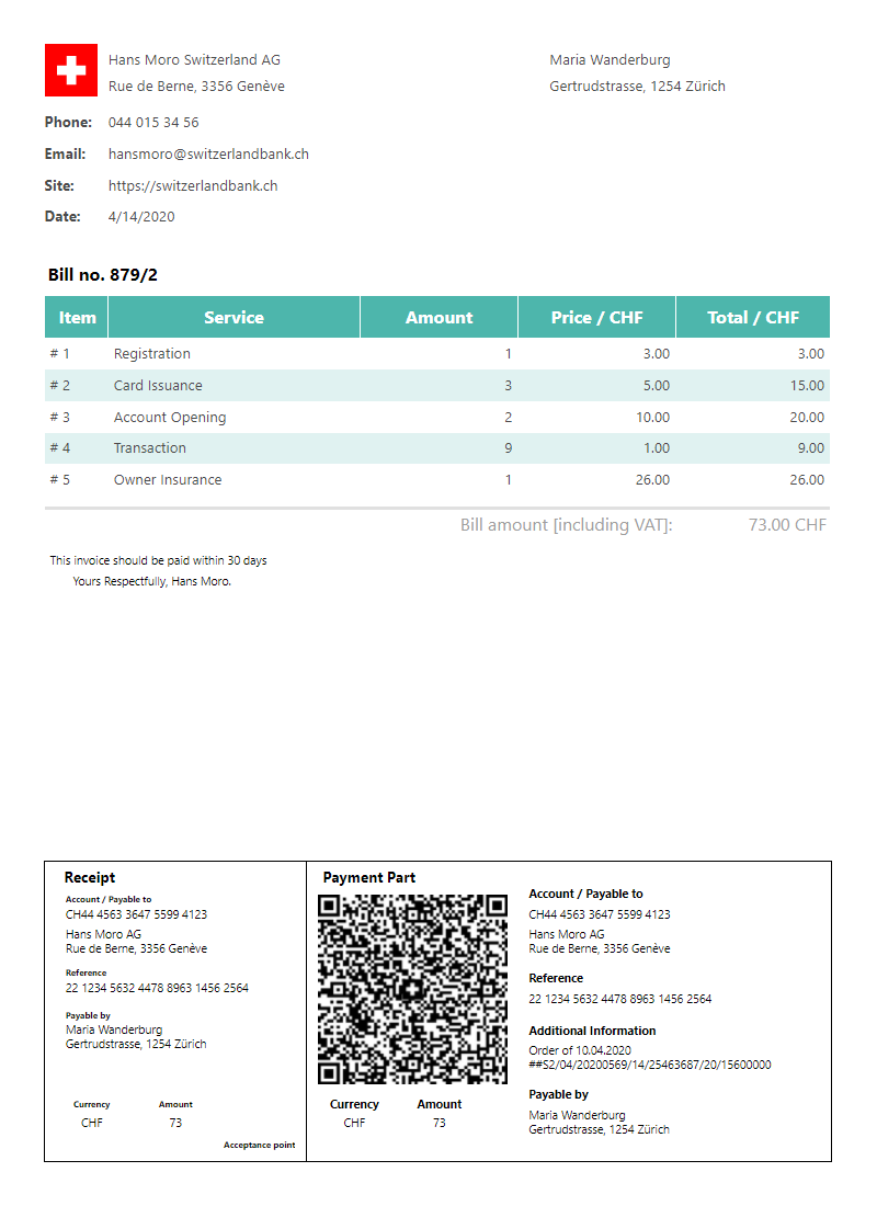 Switzerland Invoice