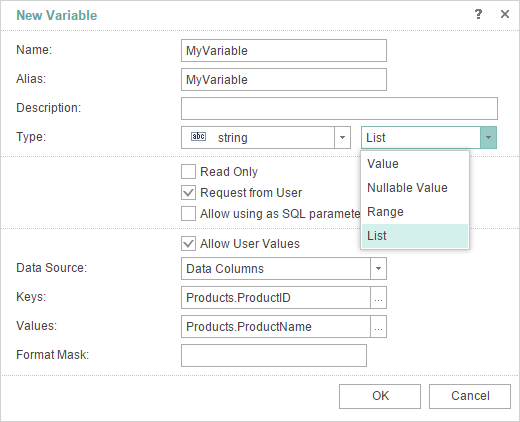 Variable of List Type in Reports.JS