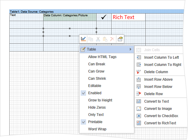 Table Component in HTML5 Designer 