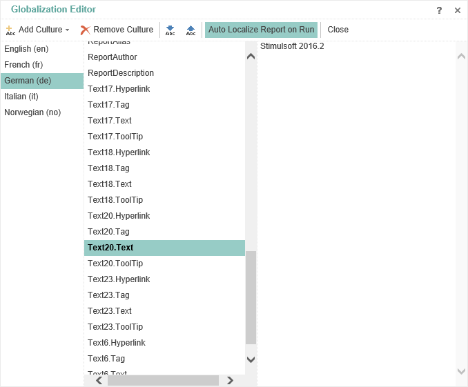Globalization Editor in Reports.Web
