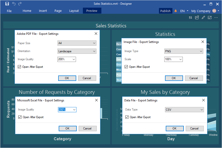 Export settings of a dashboard