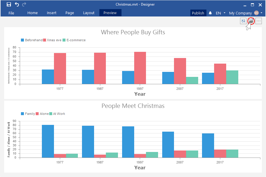 The Open button in dashboard preview