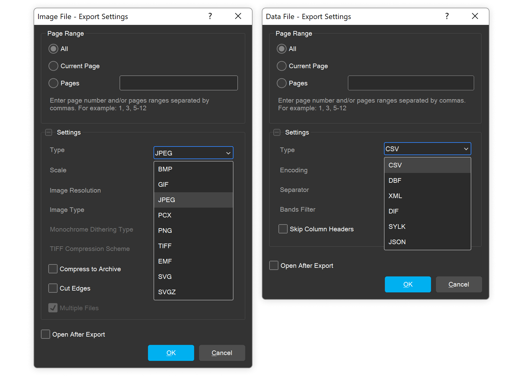 New file formats for exporting