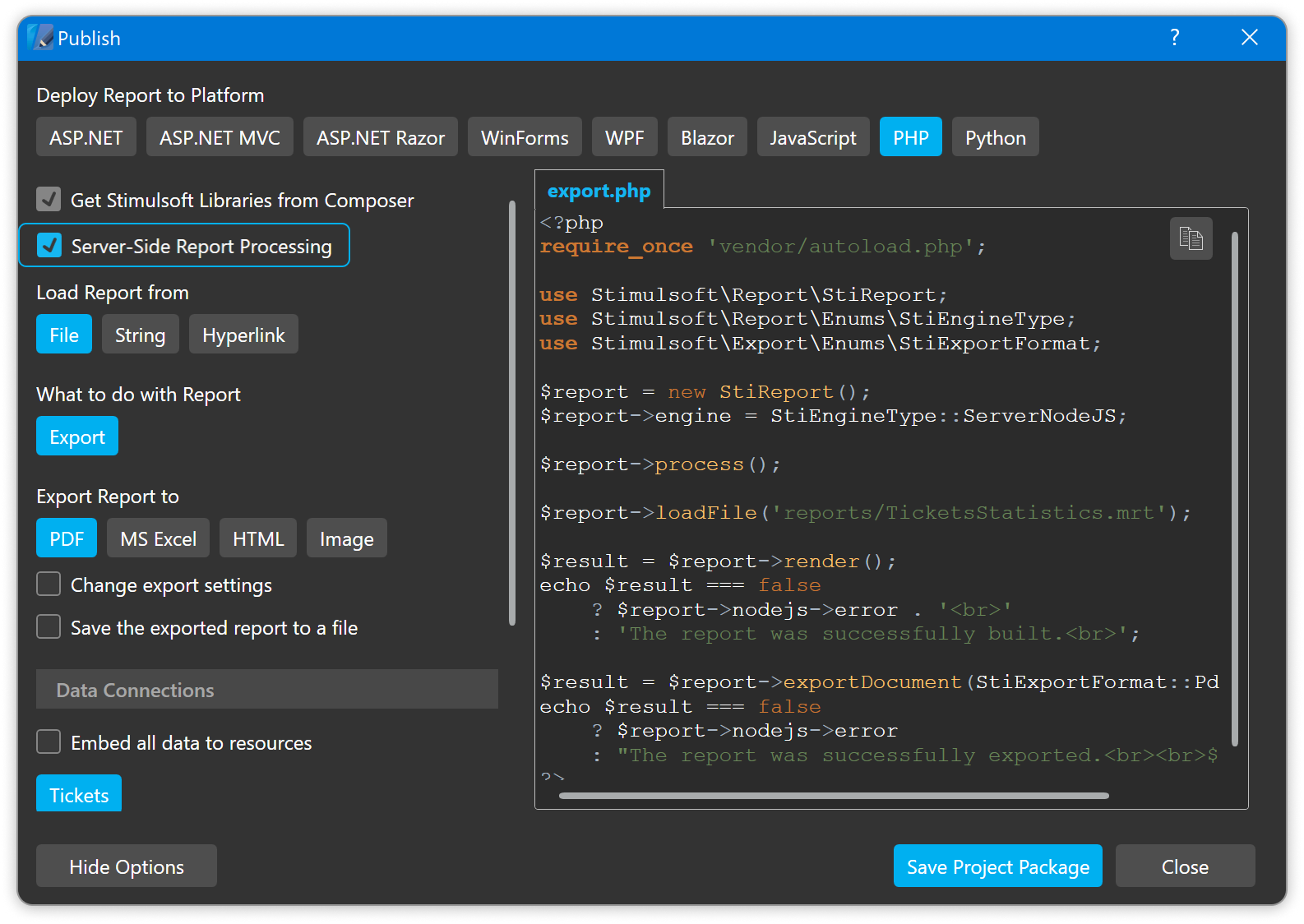 Node.js для PHP и Python в мастере публикации