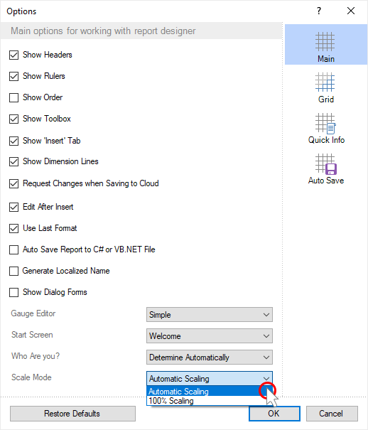 set the scale mode parameter