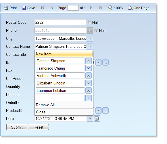 Variables panel