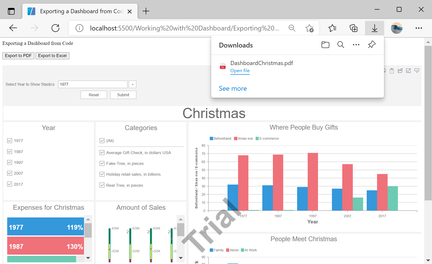 Exporting a Dashboard from Code