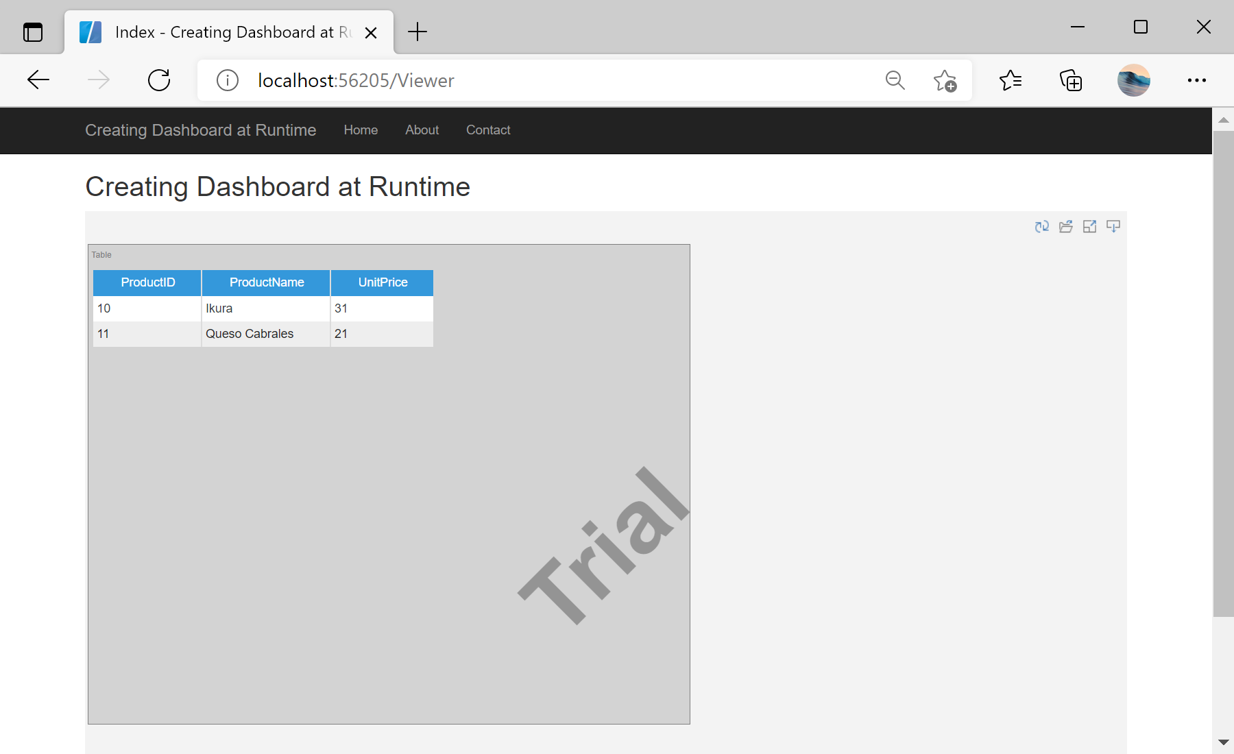 Creating Dashboard at Runtime