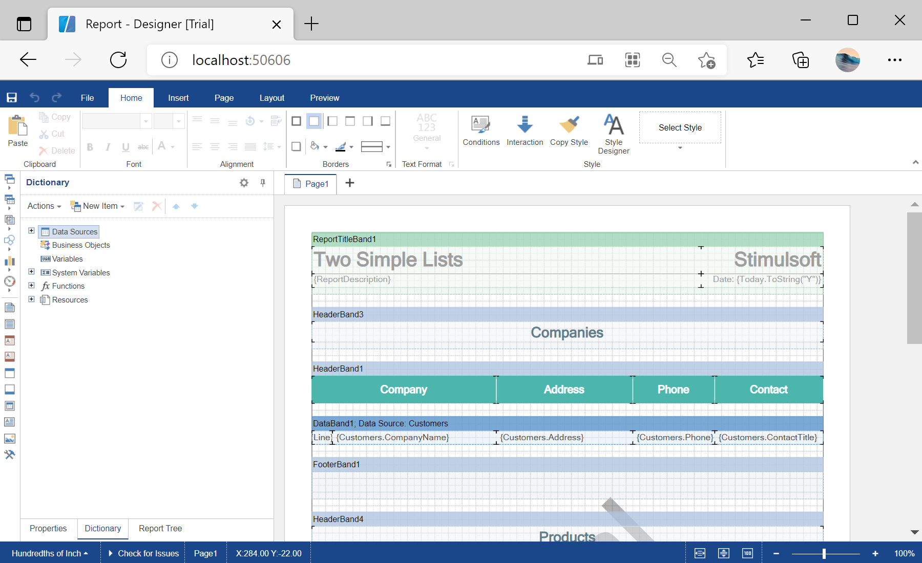 Editing a Report Template in the Designer