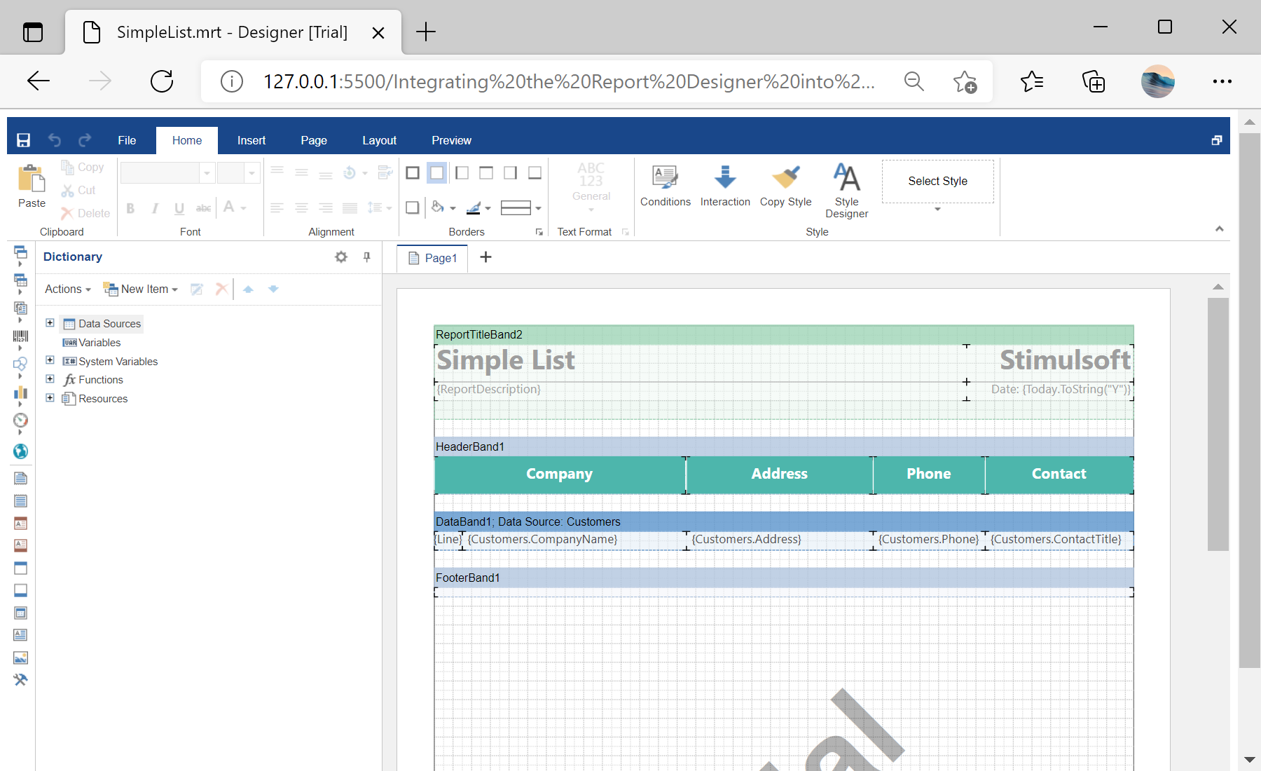 Integrating the Report Designer into an Application (TypeScript)