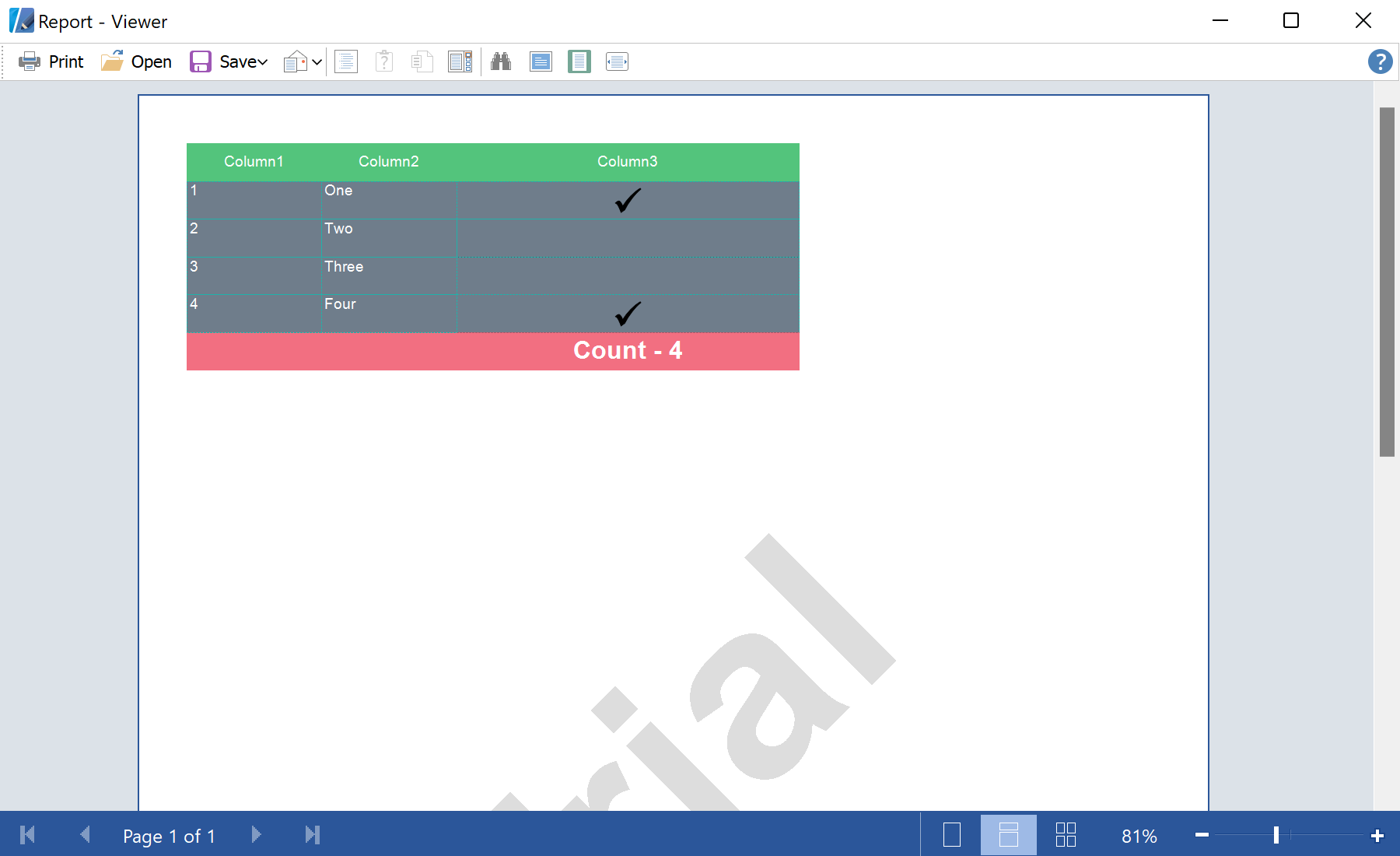 Creating Report with Table at Runtime