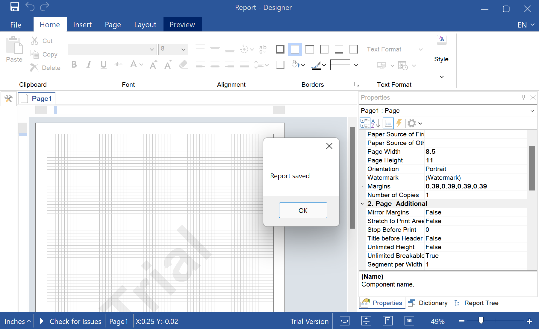 Saving and Loading a Report in the Designer