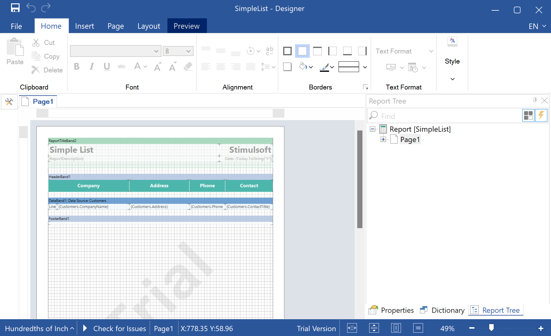 Editing a Report Template in the Designer