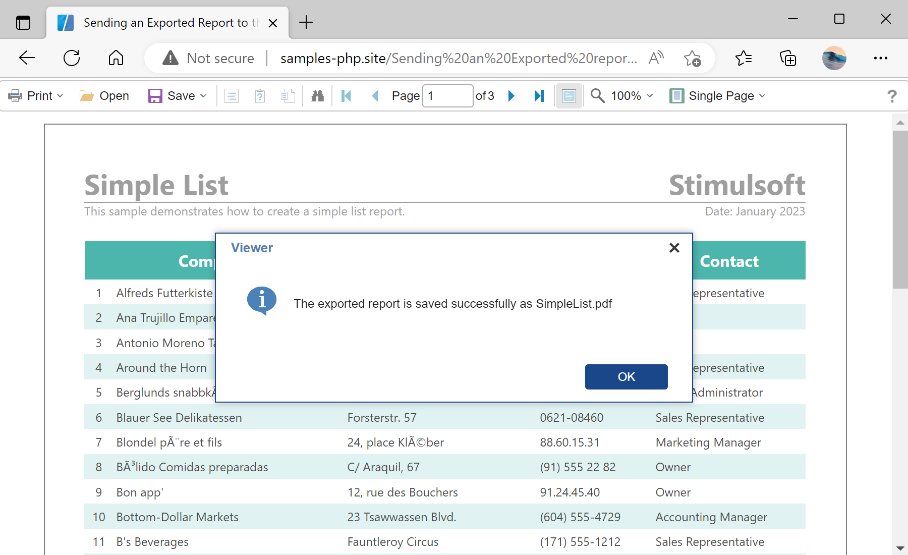 Sending an Exported Report to the Server-Side