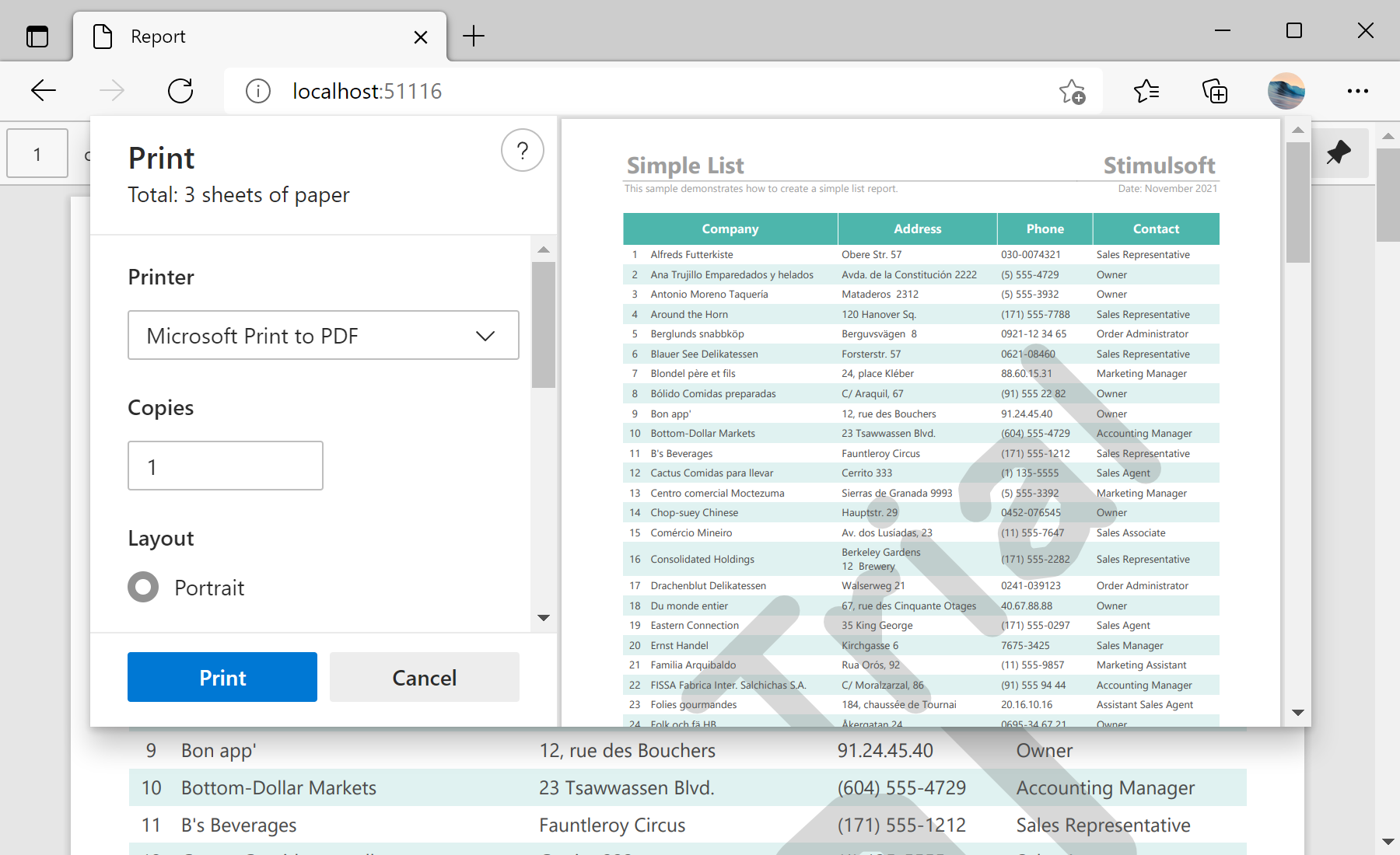 Printing the Report Template from Code