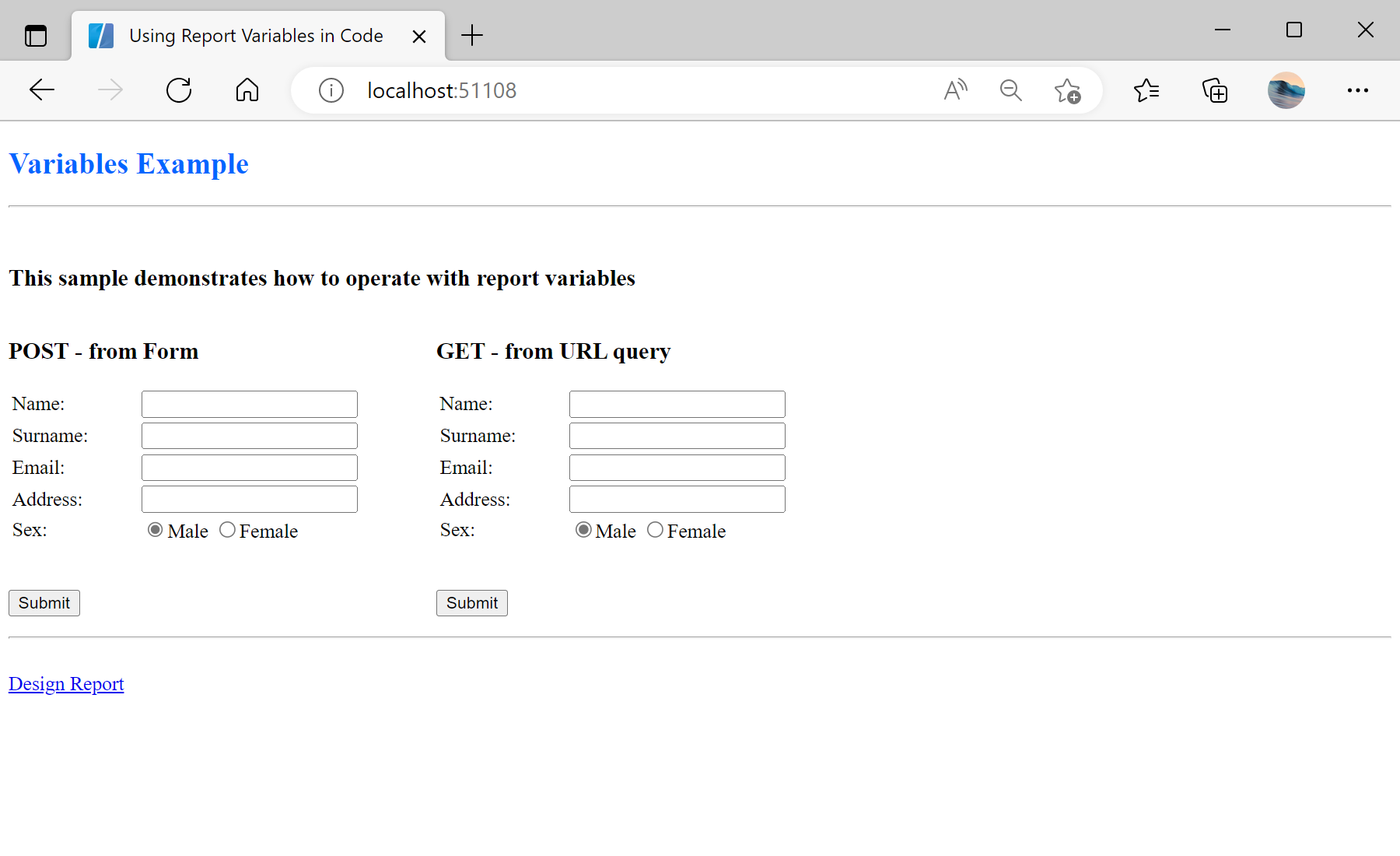 Using Report Variables in Code