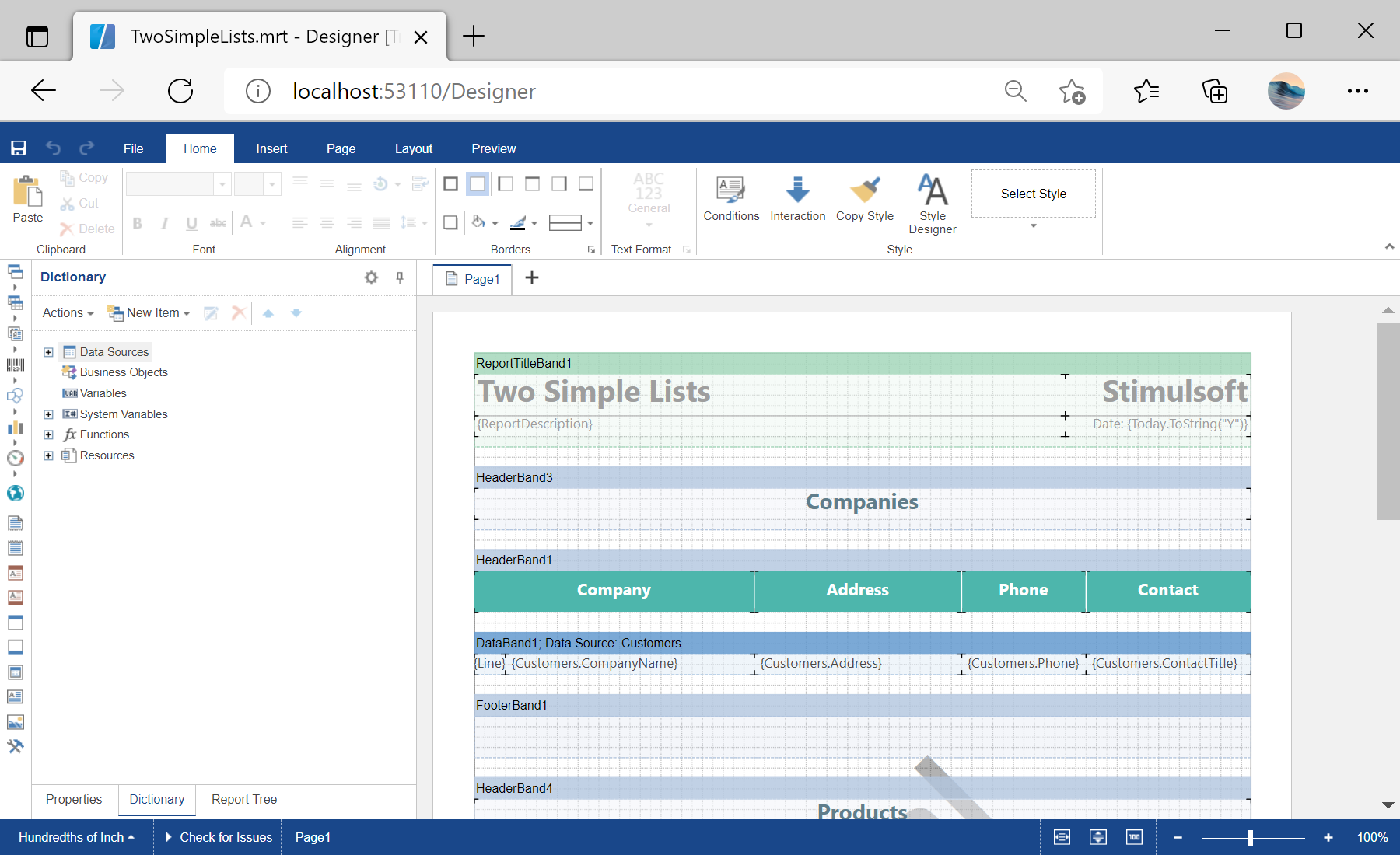 Editing a Report Template in the Designer