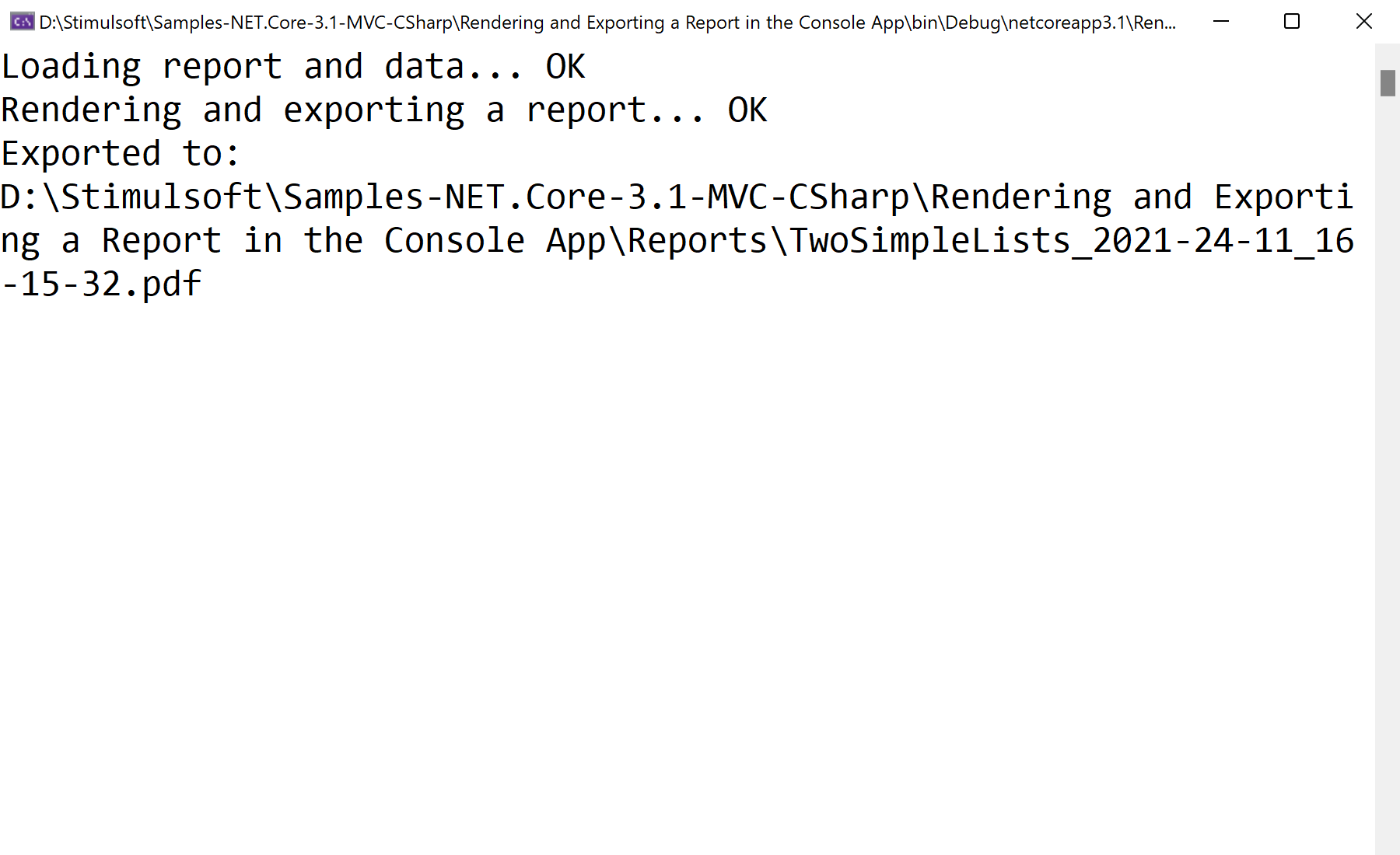 Rendering and Exporting a Report in the Console App