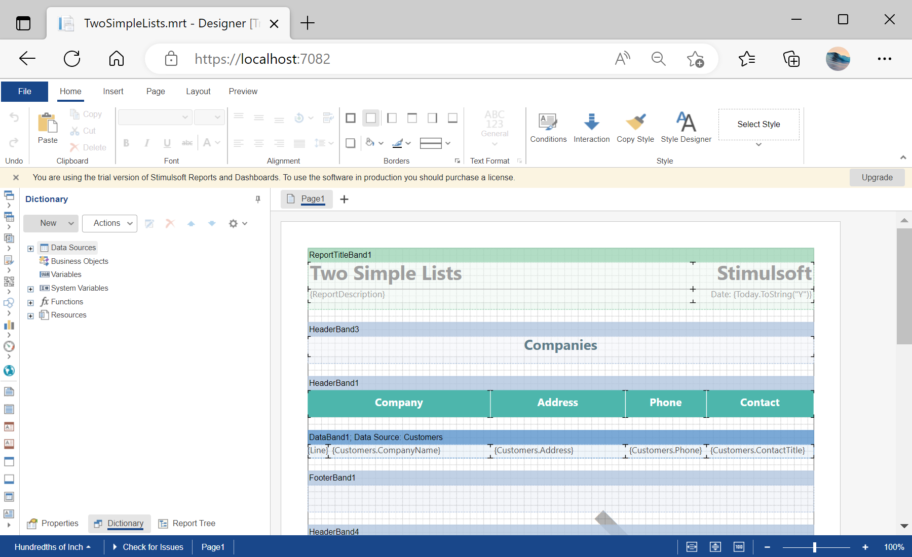 Editing a Report Template in the Designer