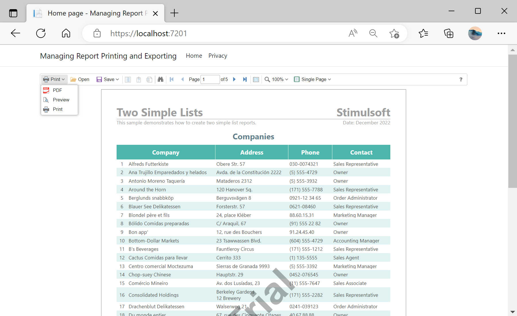 Managing Report Printing and Exporting