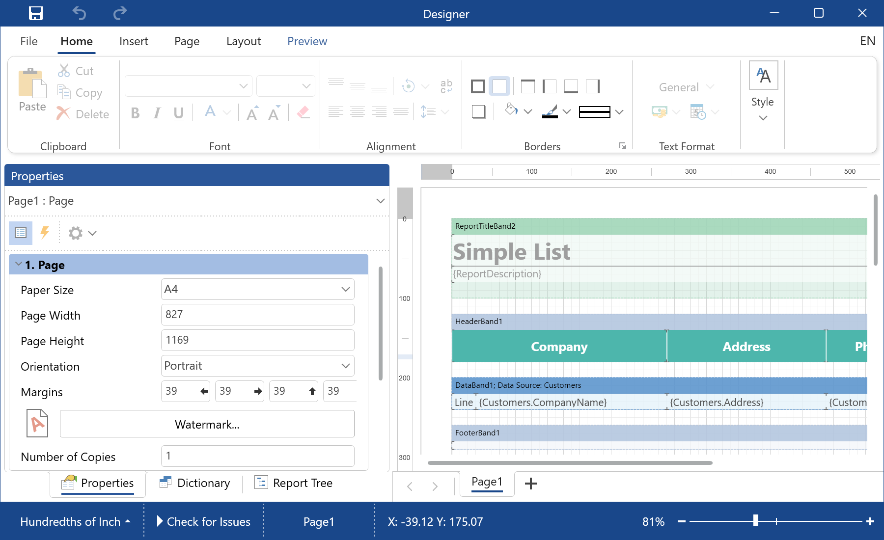 Editing a Report Template in the Designer