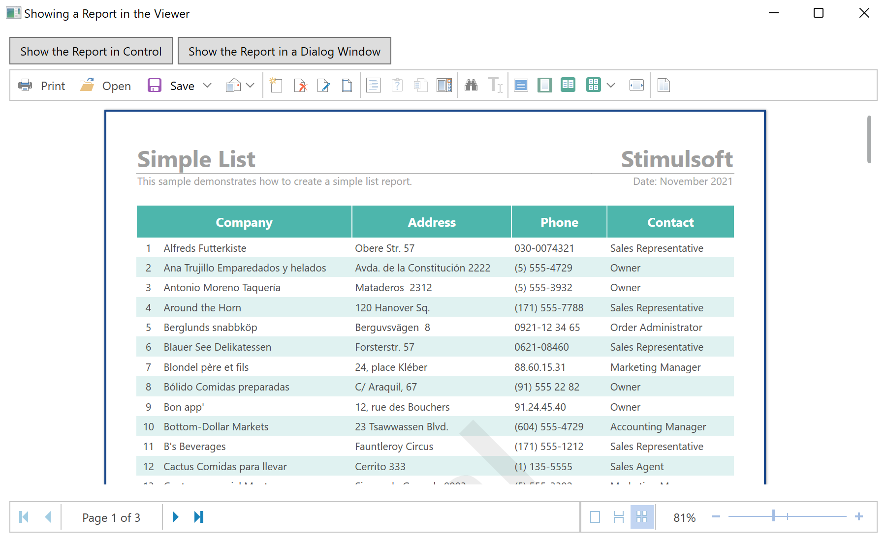 Showing a Report in the Viewer