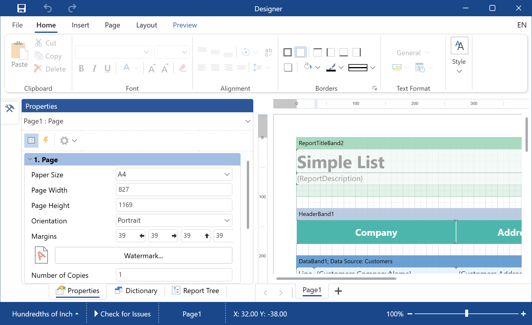 Editing a Report Template in the Designer